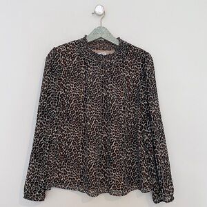 J Crew Factory Leopard Smocked Neck Blouse